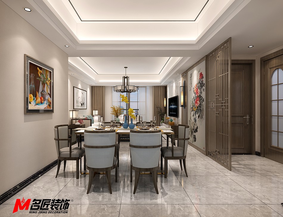 新中式风格室内装修设计效果图-无锡中海寰宇三居123平米