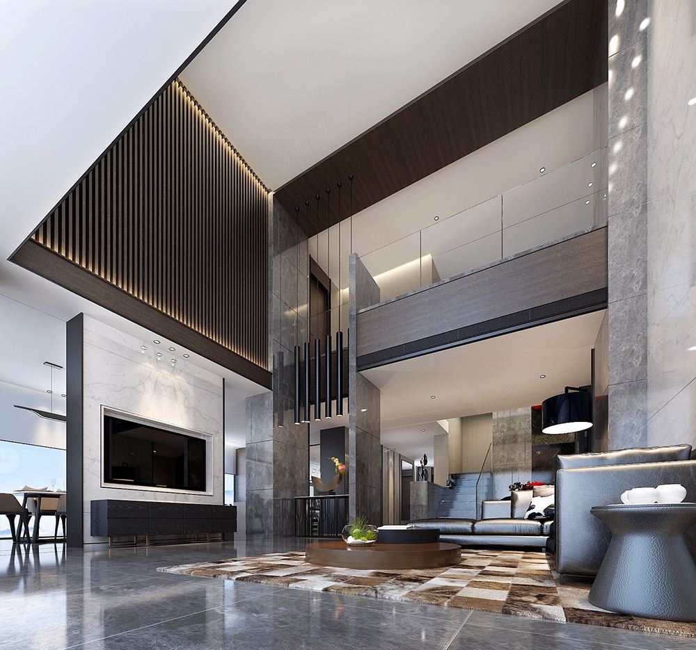 黑白灰现代简约风格室内装修效果图-无锡天湖郦都别墅420平米